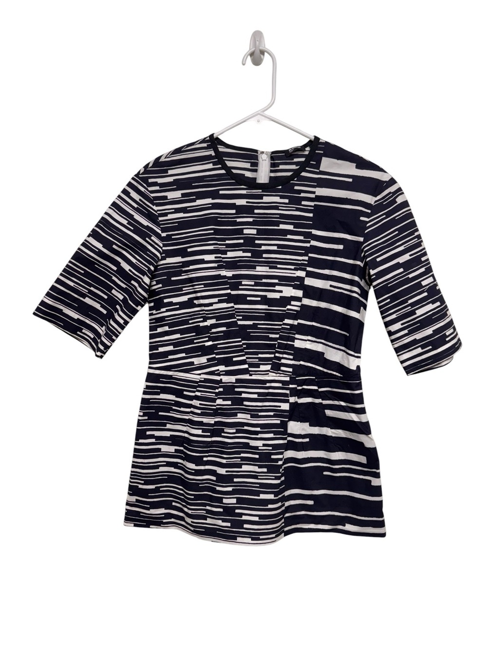 Jil Sander Navy geometric Made In Italy peplum fitted top sz 32/US XXS